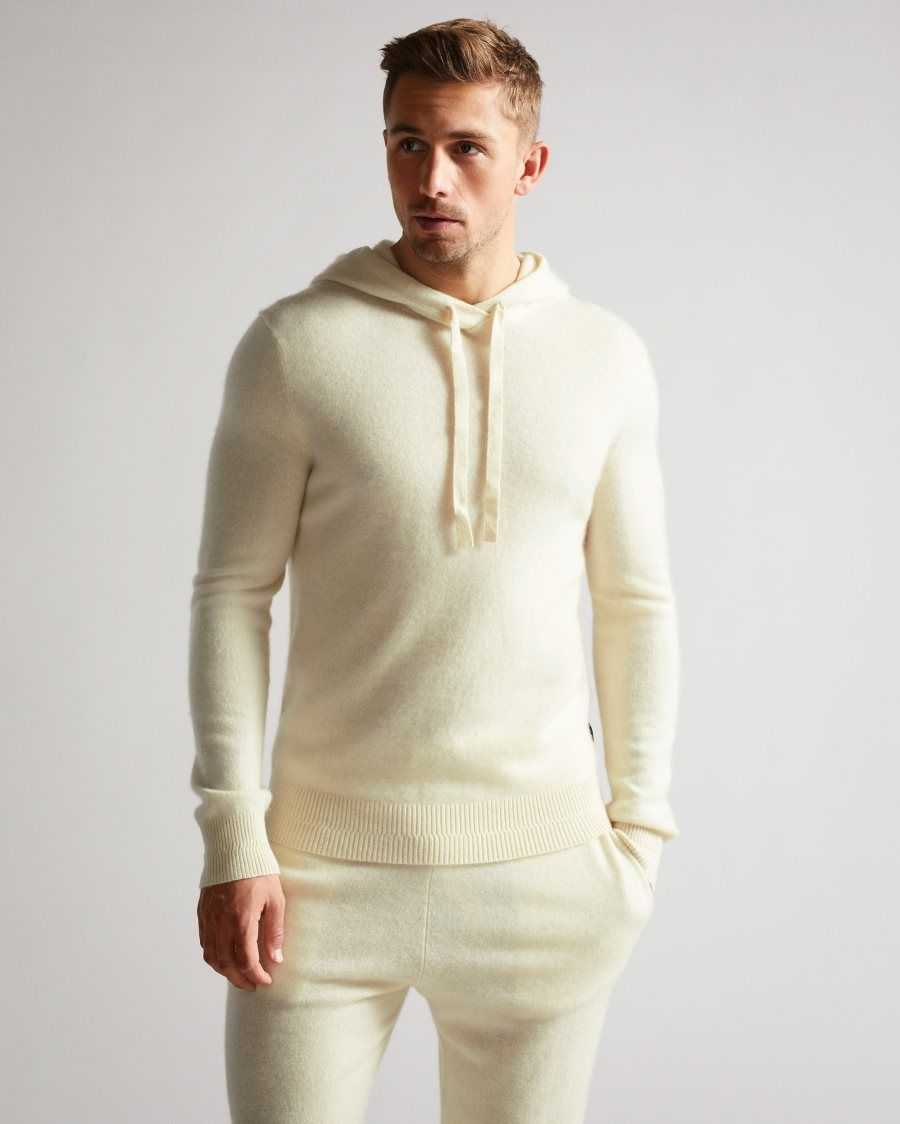 Ted Baker Bannks Cashmere Hoodie Ecru | 19023-FOCZ