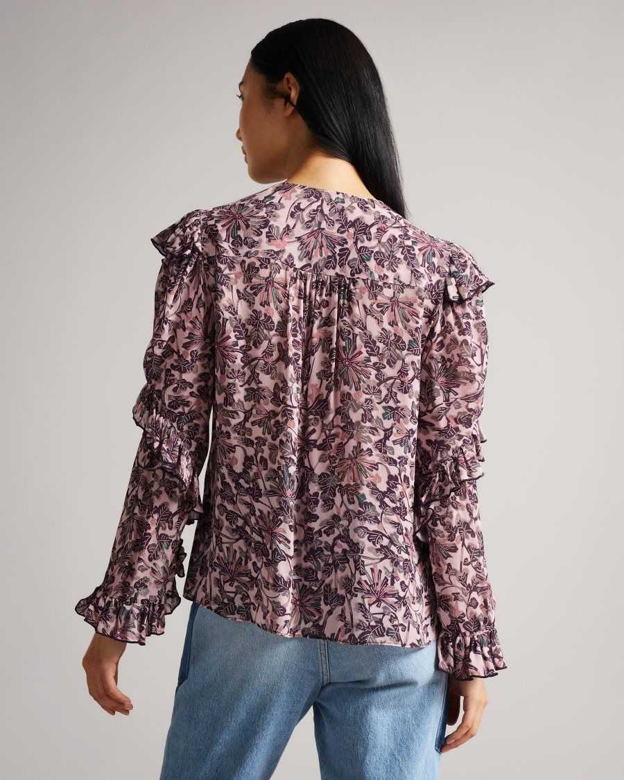 Ted Baker Barleaa MIB Frilled Top Pink | 05847-VKTH