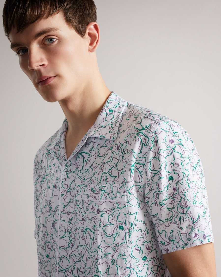 Ted Baker Bartlet Short Sleeve Revere Printed Shirt White | 71084-CVNT