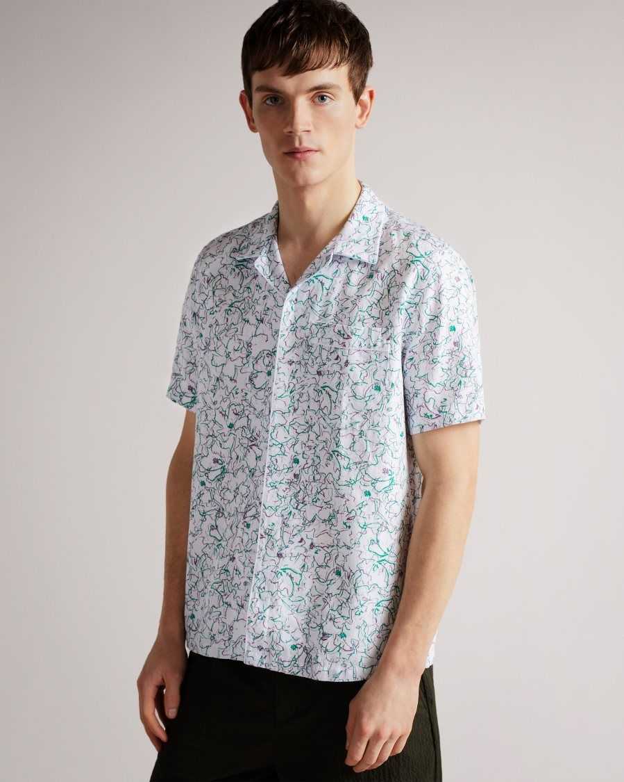 Ted Baker Bartlet Short Sleeve Revere Printed Shirt White | 71084-CVNT