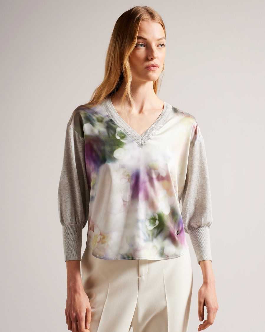 Ted Baker Beatric Woven Front Floral Jumper Light Green | 49356-FGXW