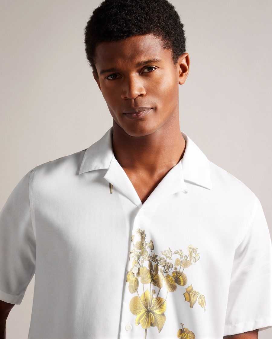 Ted Baker Bedmon Short Sleeve Botanical Print Shirt White | 09524-HTQG