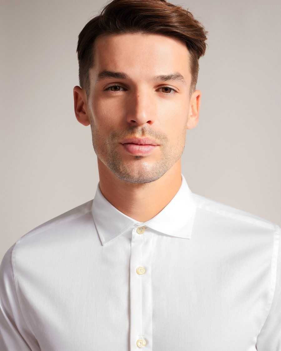 Ted Baker Bellow Long Sleeve Satin Stretch Shirt White | 02764-HIOZ