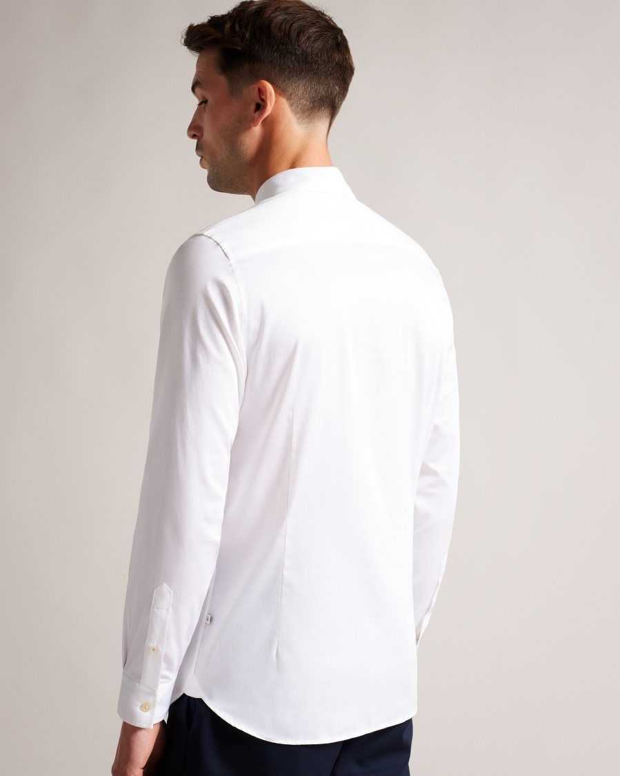 Ted Baker Bellow Long Sleeve Satin Stretch Shirt White | 02764-HIOZ