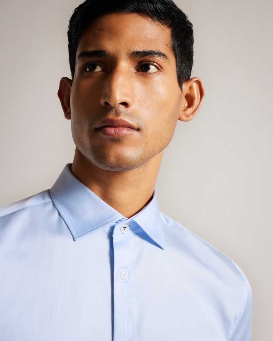 Ted Baker Bellow Long Sleeve Satin Stretch Shirt Light Blue | 03498-PVHE