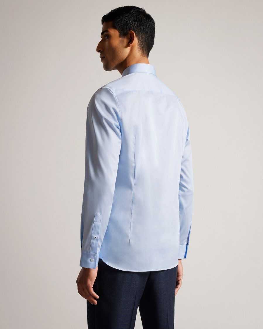 Ted Baker Bellow Long Sleeve Satin Stretch Shirt Light Blue | 03498-PVHE