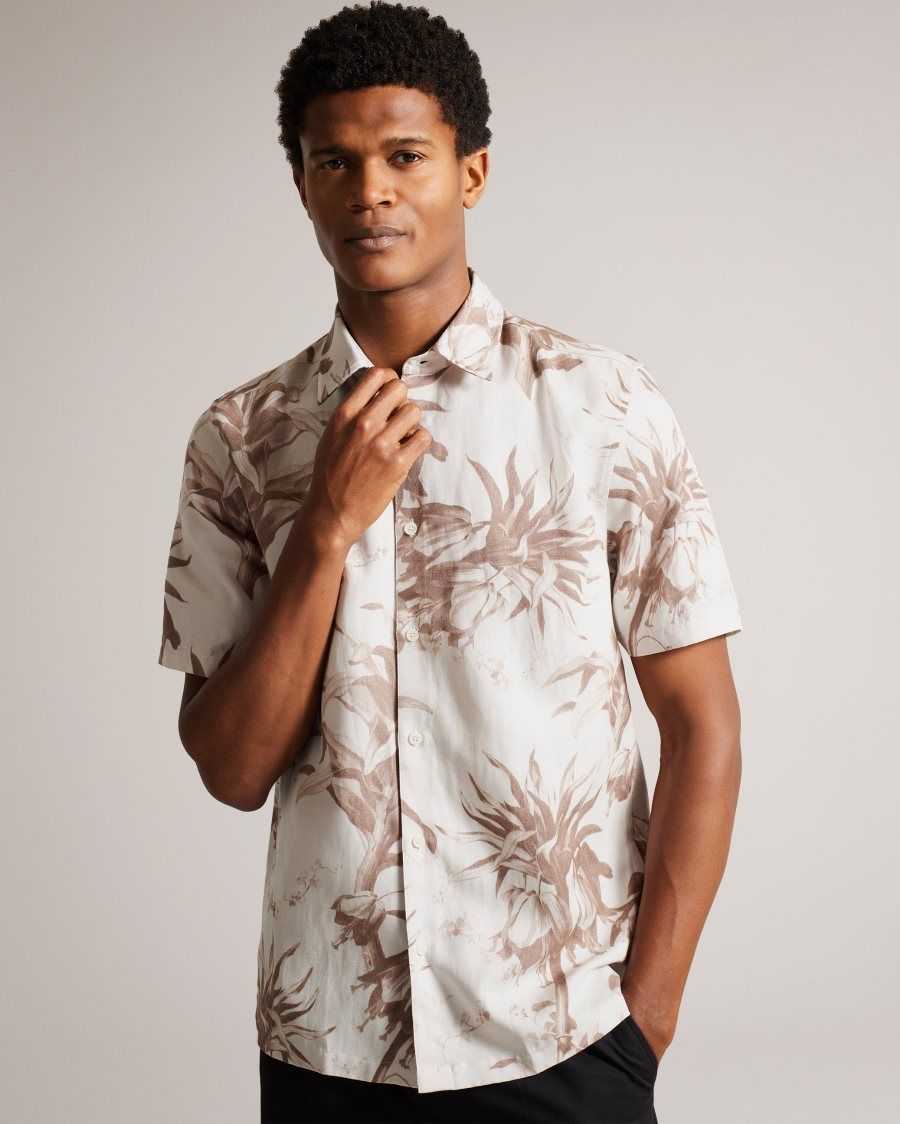 Ted Baker Belmar Short Sleeve Botanical Print Shirt Natural | 30924-GWAB