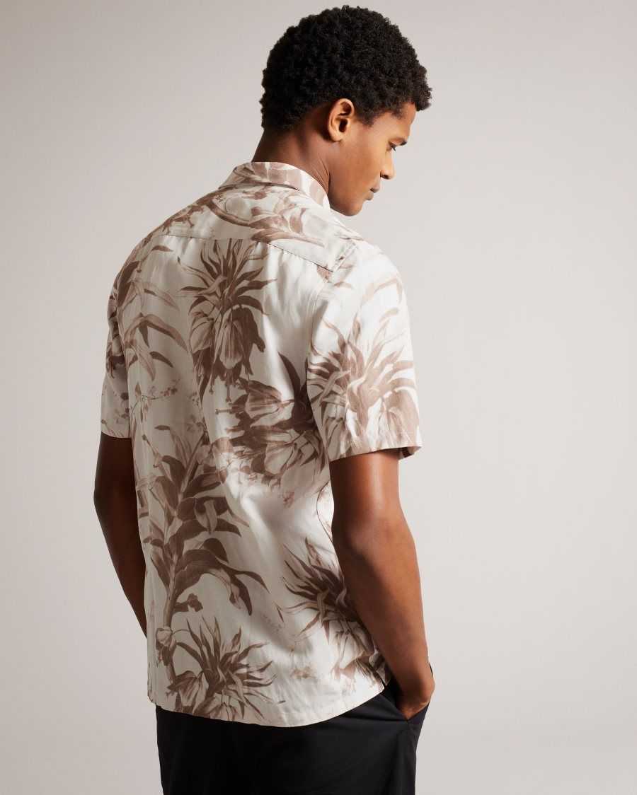 Ted Baker Belmar Short Sleeve Botanical Print Shirt Natural | 30924-GWAB