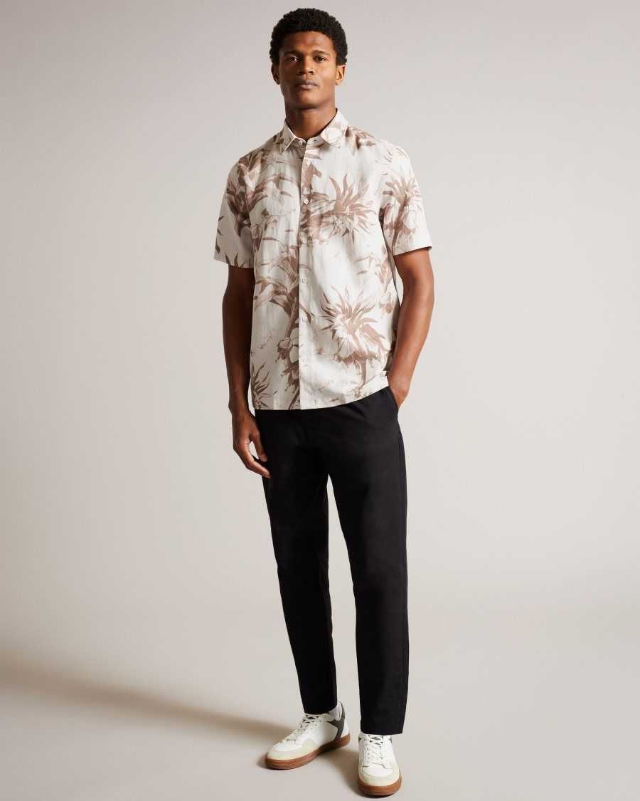 Ted Baker Belmar Short Sleeve Botanical Print Shirt Natural | 30924-GWAB