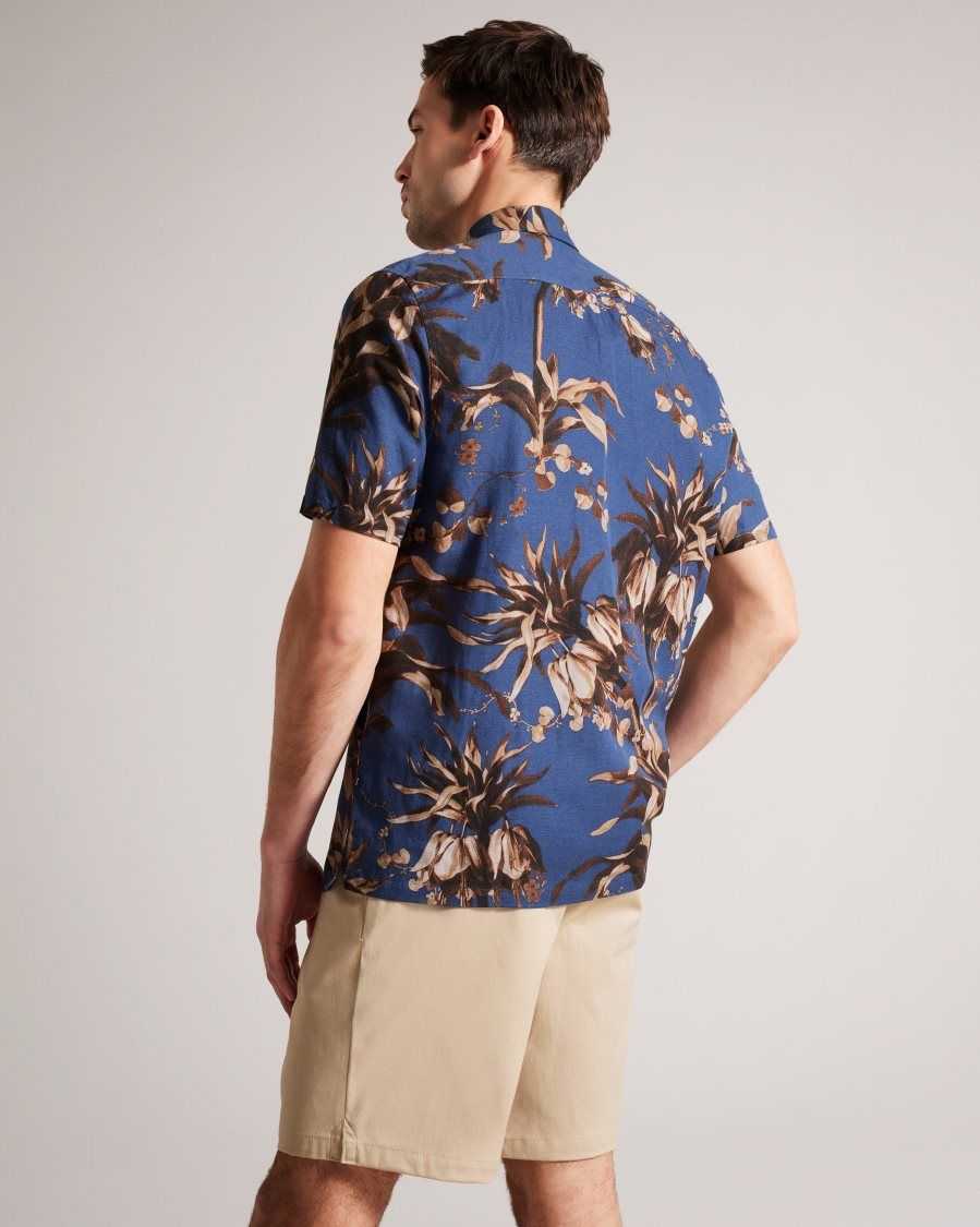 Ted Baker Belmar Short Sleeve Botanical Print Shirt Navy | 49827-MWVR