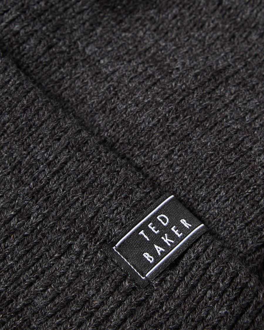 Ted Baker Benit Knitted Beanie Charcoal | 68145-TAHC