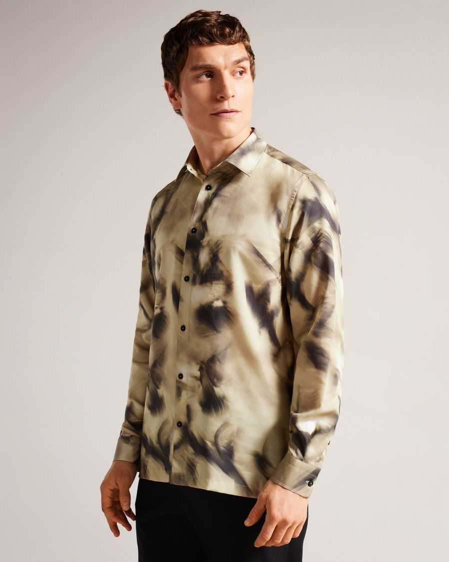 Ted Baker Bentham Long Sleeve Lyocell Abstract Print Shirt Light Grey | 97810-IXWN