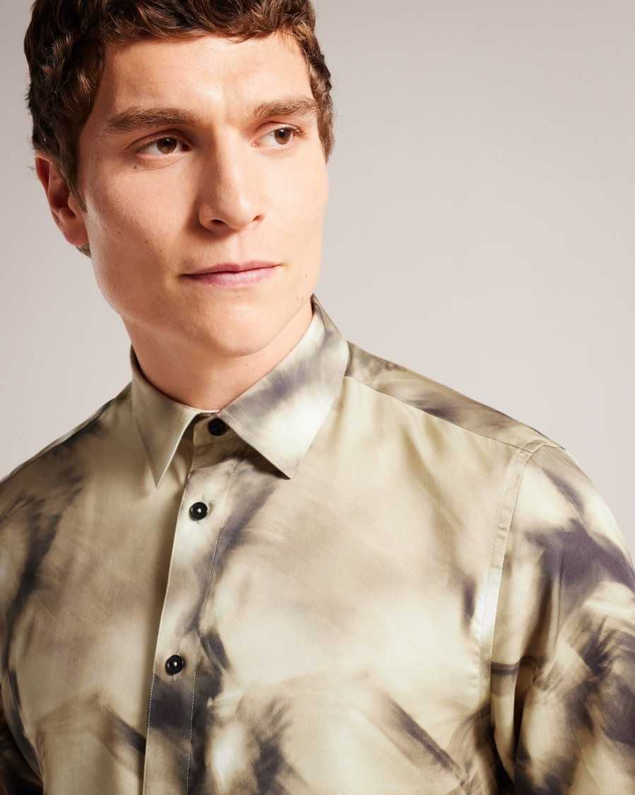 Ted Baker Bentham Long Sleeve Lyocell Abstract Print Shirt Light Grey | 97810-IXWN