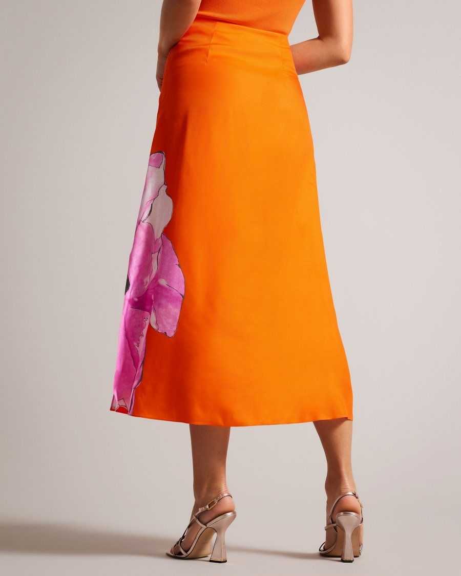 Ted Baker Bethhie Floral Asymmetric Twist Slip Skirt Bright Orange | 96207-OCBS