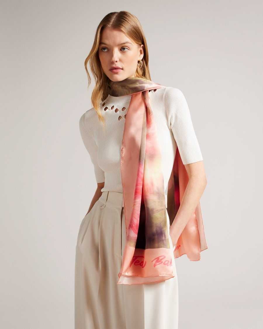 Ted Baker Bettiio Blurred Floral Long Silk Scarf Light Pink | 39065-IKAC