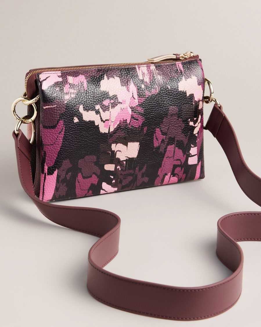 Ted Baker Beutily Camo Print Webbing Crossbody Bag Oxblood | 24301-GCET