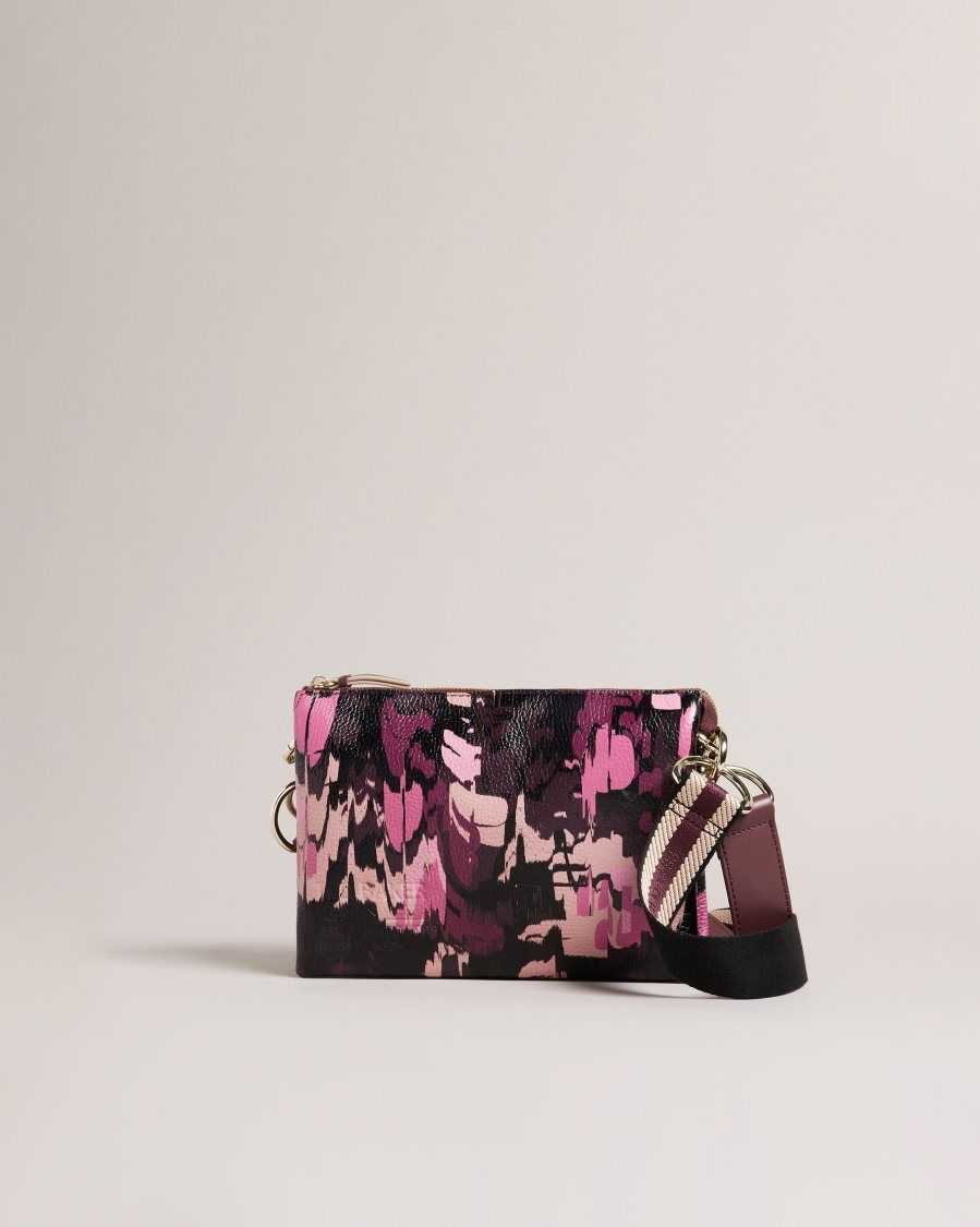 Ted Baker Beutily Camo Print Webbing Crossbody Bag Oxblood | 24301-GCET