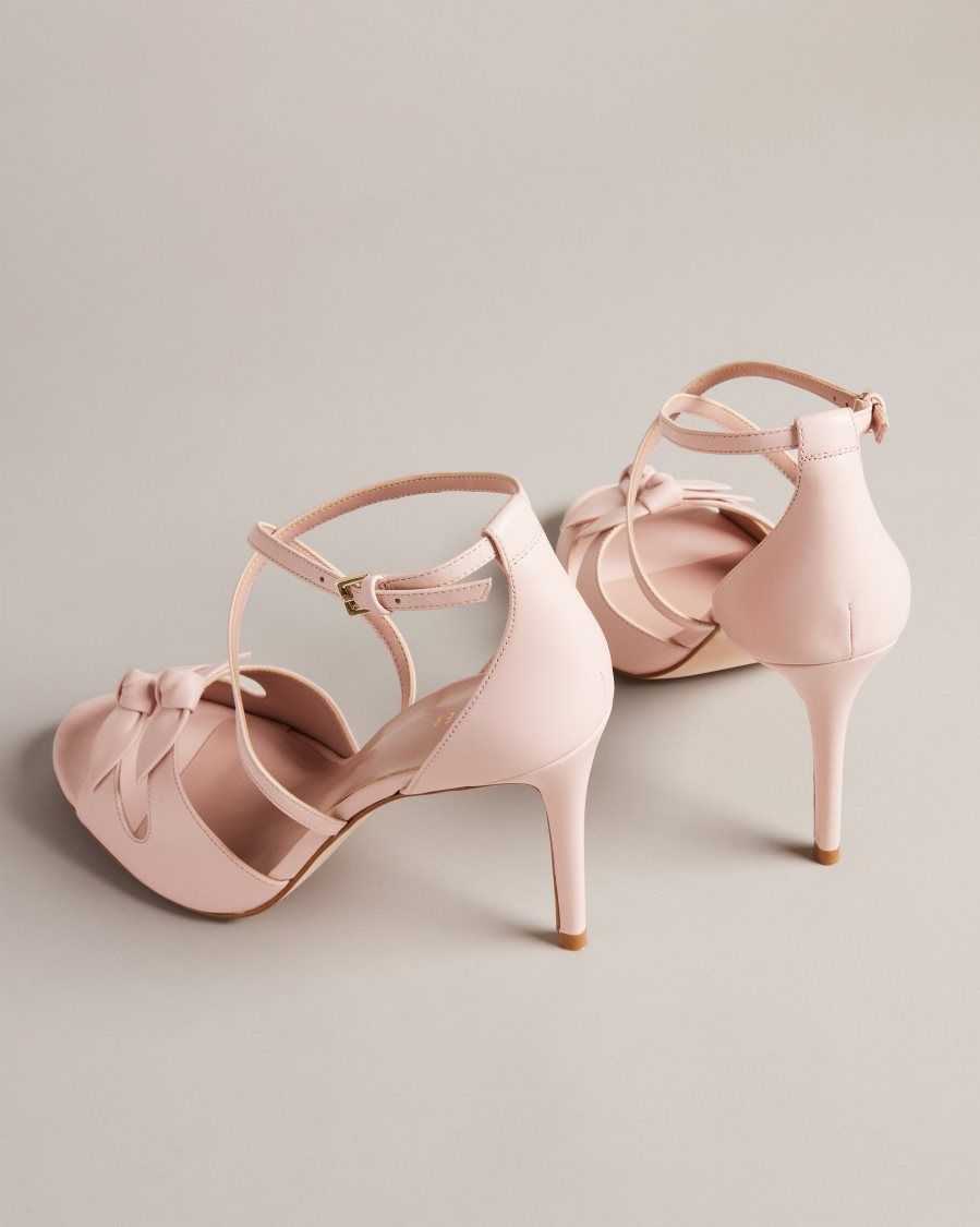 Ted Baker Bicci Leather Bow Heeled Sandals Dusky Pink | 05384-OHCE