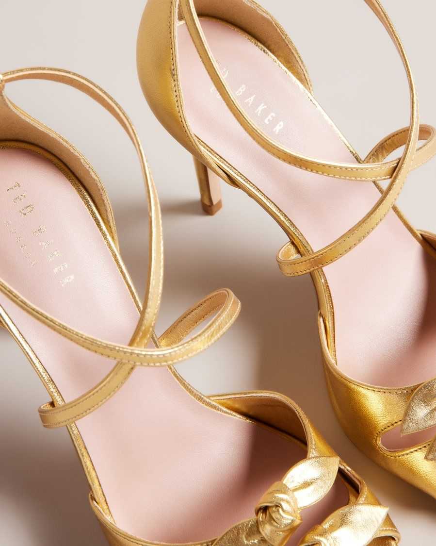 Ted Baker Bicci Leather Bow Heeled Sandals Gold | 02351-IUKC