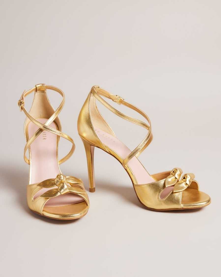 Ted Baker Bicci Leather Bow Heeled Sandals Gold | 02351-IUKC