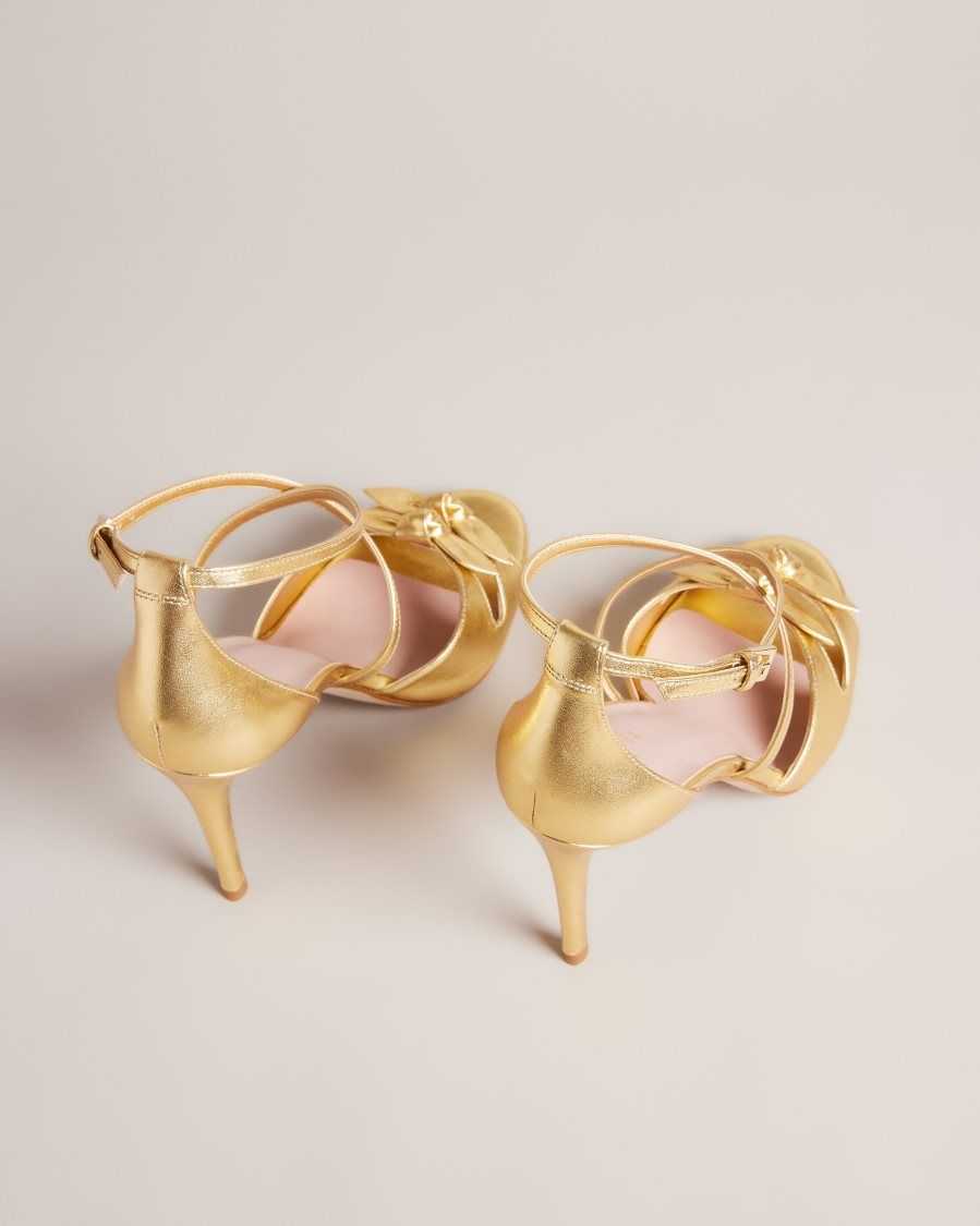 Ted Baker Bicci Leather Bow Heeled Sandals Gold | 02351-IUKC