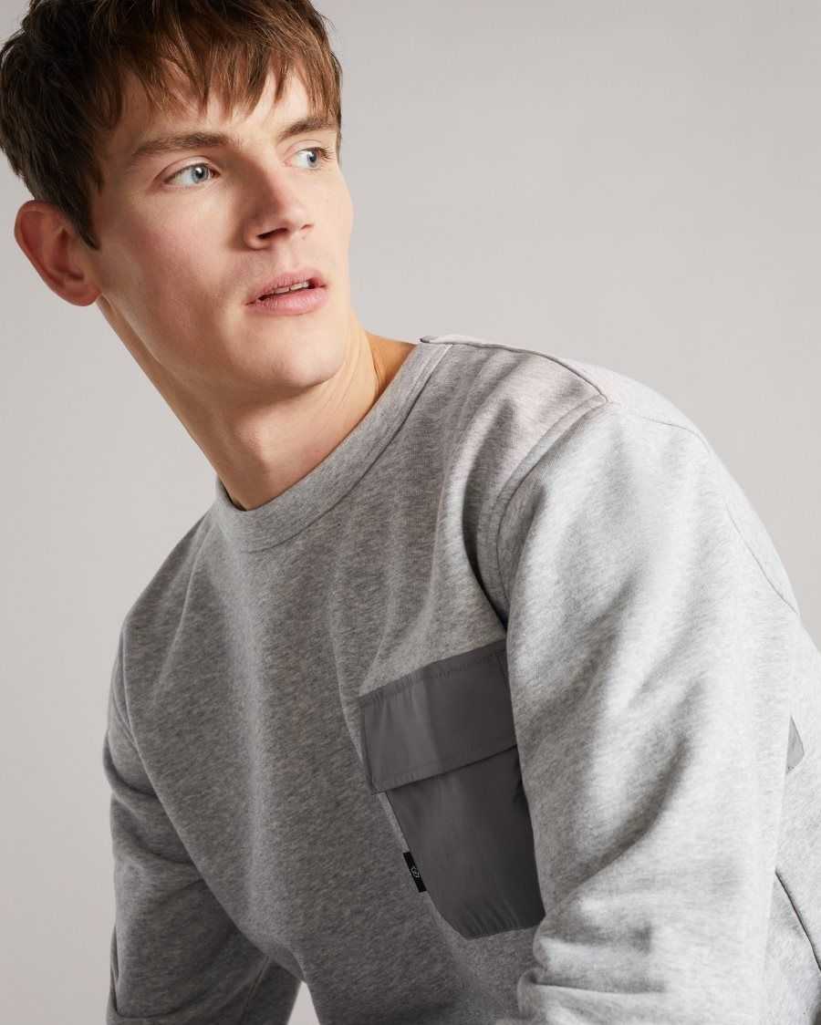 Ted Baker Birchin Sweatshirt With Pocket Grey-Marl | 91354-VODR