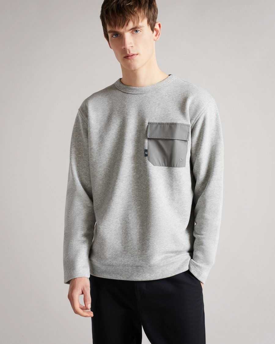 Ted Baker Birchin Sweatshirt With Pocket Grey-Marl | 91354-VODR