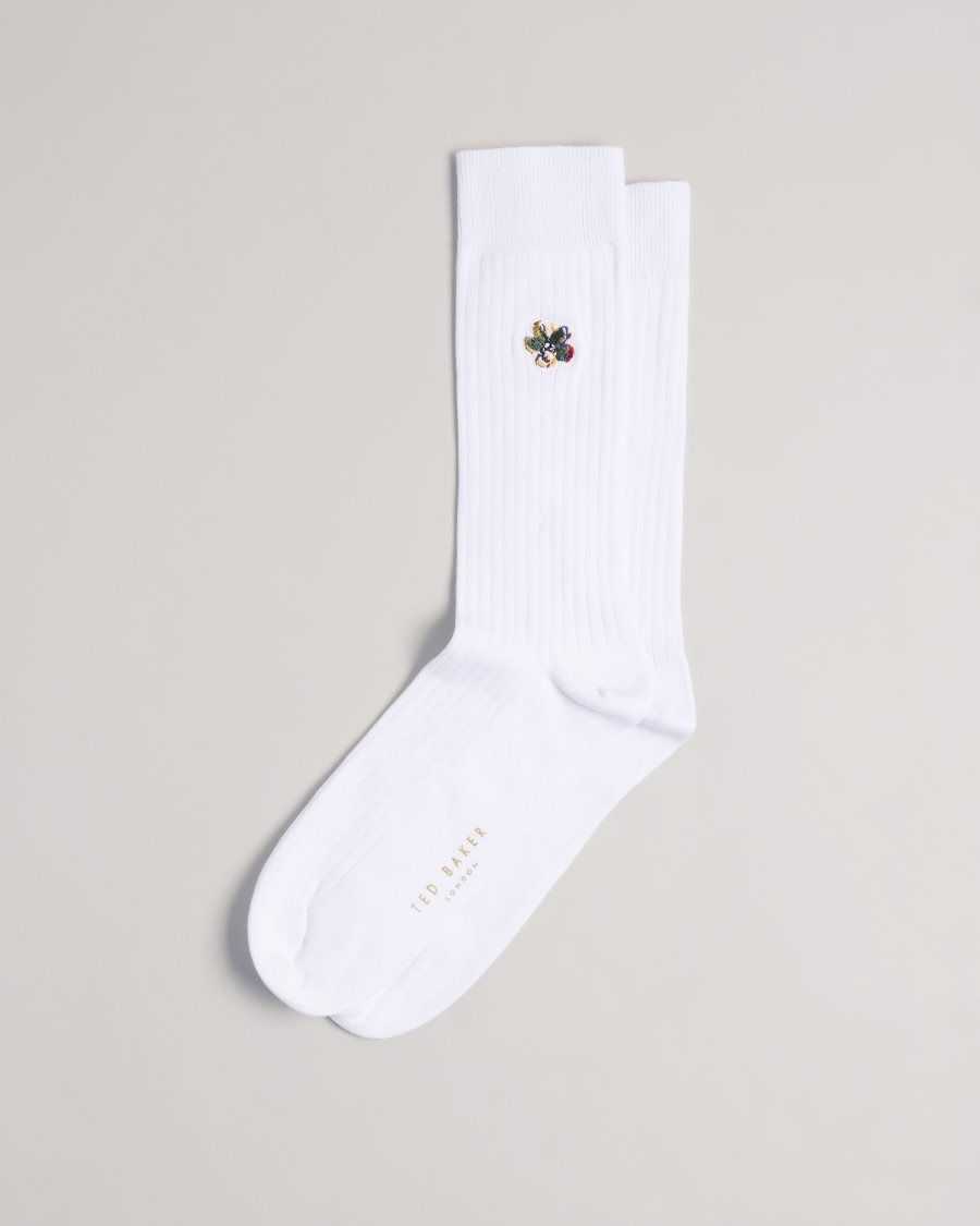 Ted Baker Boelow Flower Embroidery Socks White | 15096-SVKN