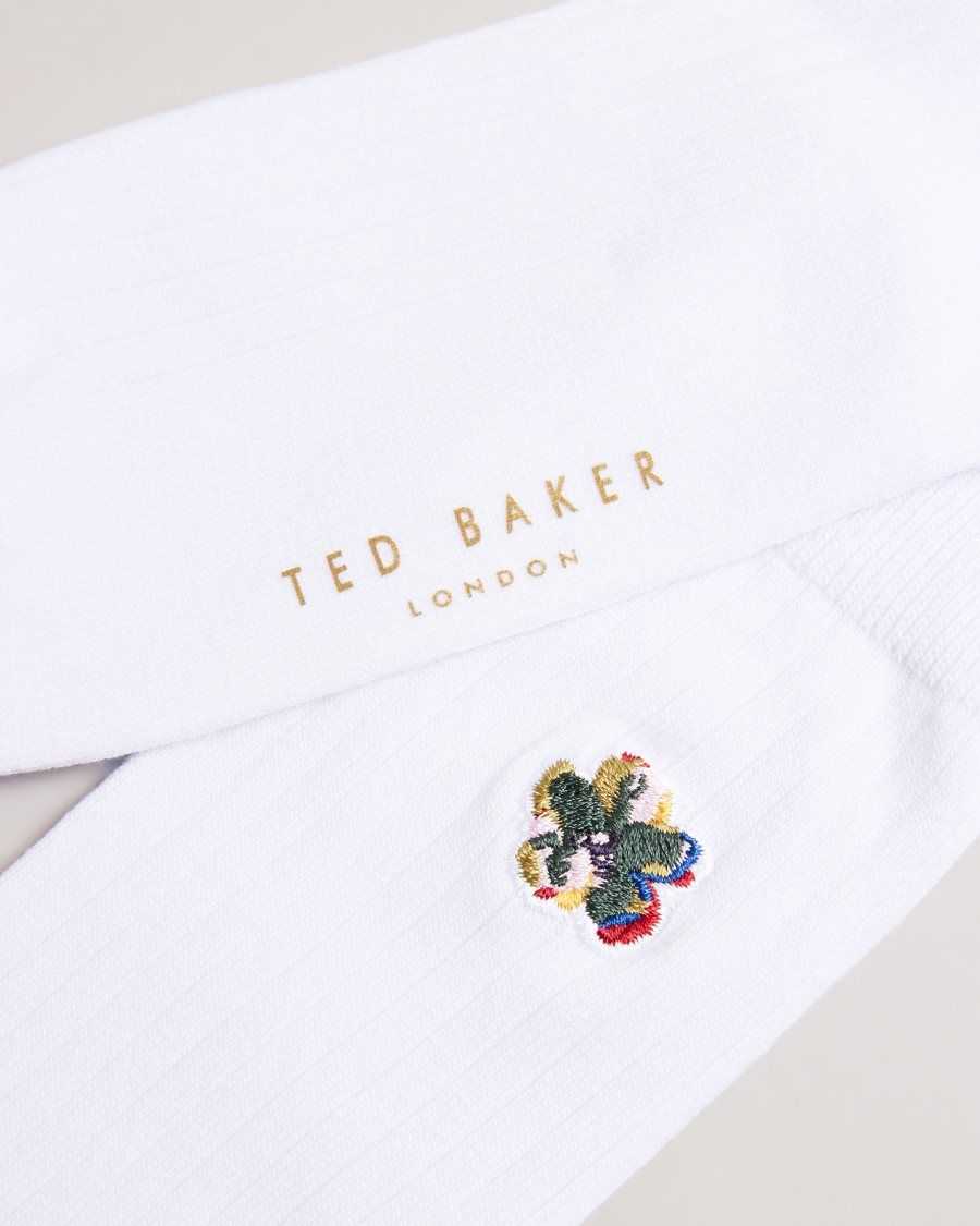 Ted Baker Boelow Flower Embroidery Socks White | 15096-SVKN