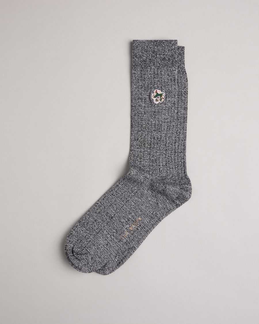 Ted Baker Boelow Flower Embroidery Socks Grey | 93250-KBFC