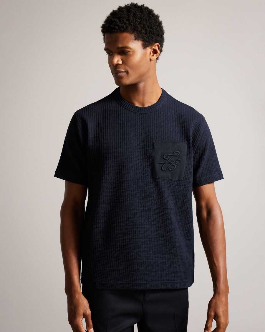 Ted Baker Bossa Relaxed T-Shirt With Monogram Pocket Navy | 46129-NYGT