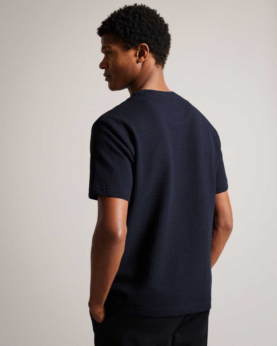 Ted Baker Bossa Relaxed T-Shirt With Monogram Pocket Navy | 46129-NYGT