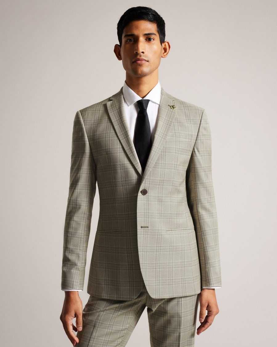 Ted Baker Botanjs Wool Check Suit Jacket Light Grey | 46309-PUXW