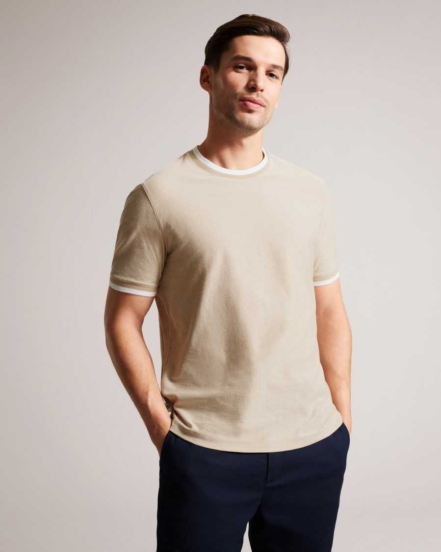 Ted Baker Bowker Regular Fit Textured T-Shirt Tan | 67804-ZQIU