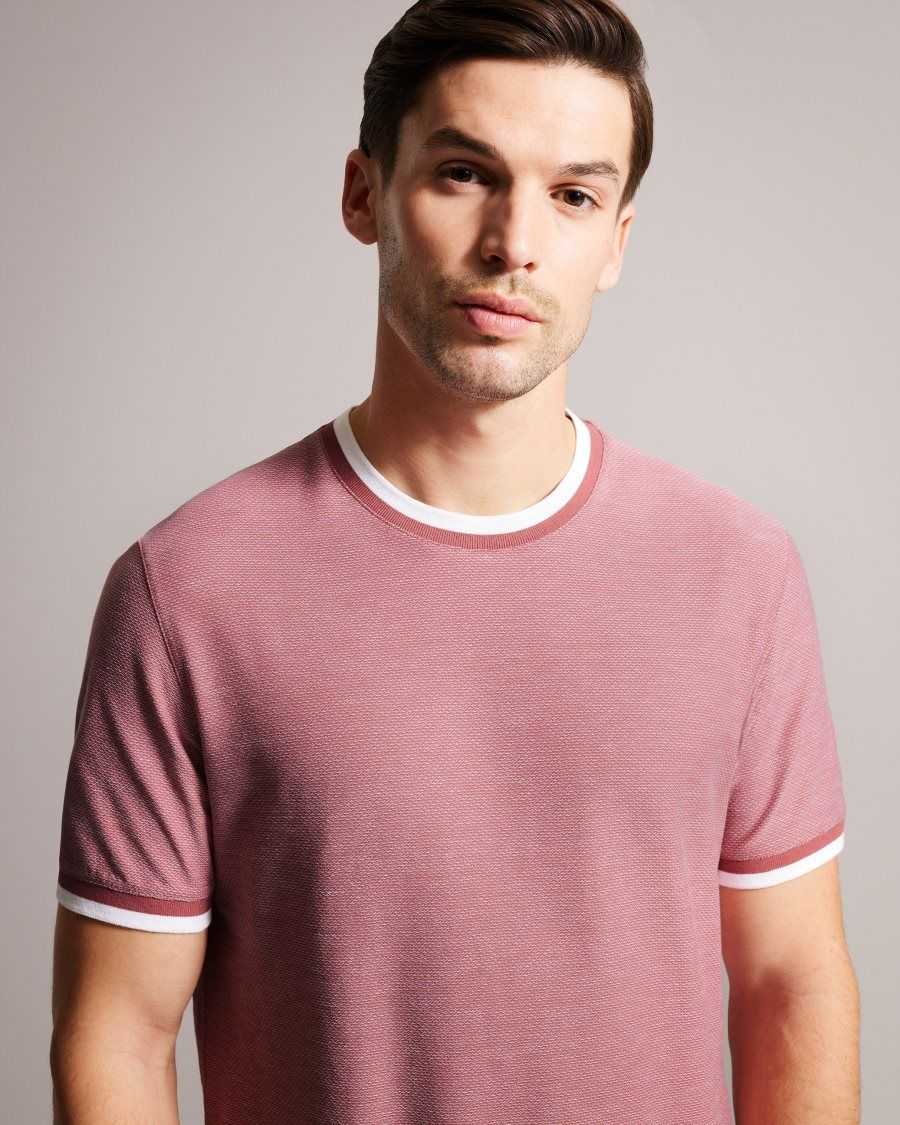 Ted Baker Bowker Regular Fit Textured T-Shirt Medium Pink | 82536-ESTB