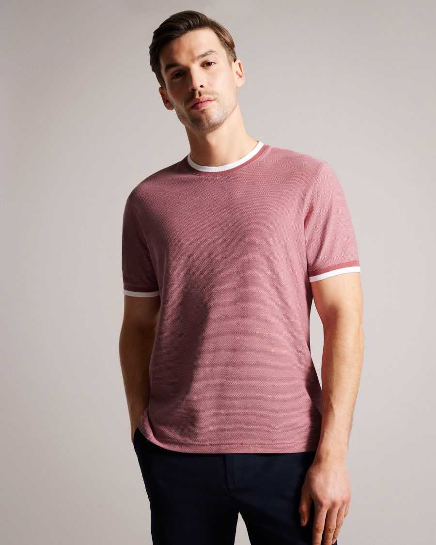 Ted Baker Bowker Regular Fit Textured T-Shirt Medium Pink | 82536-ESTB