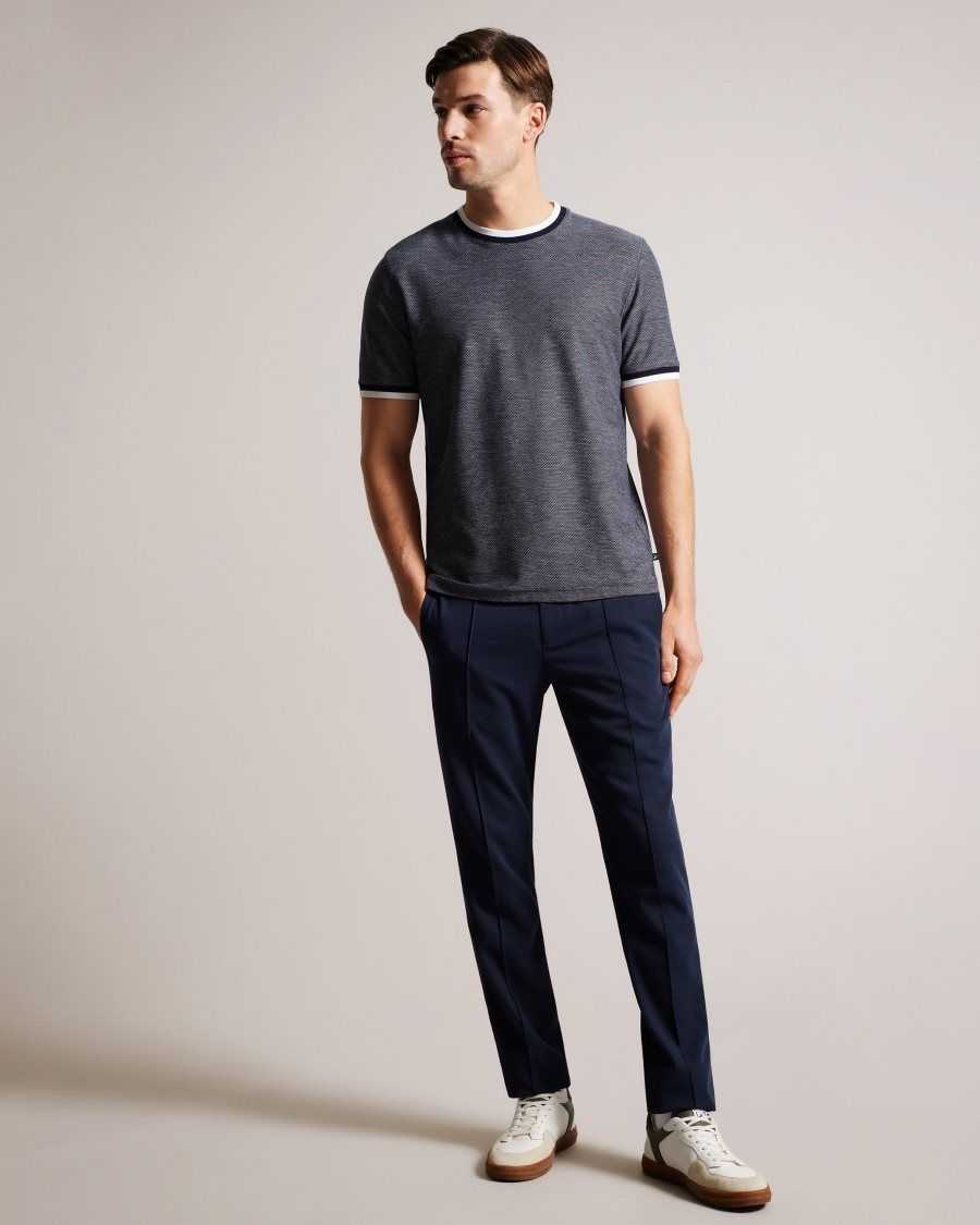 Ted Baker Bowker Regular Fit Textured T-Shirt Navy | 08267-IBGJ