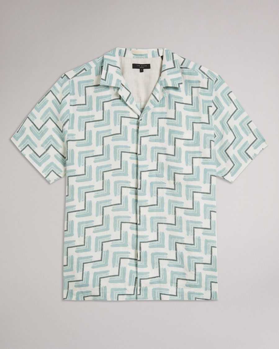 Ted Baker Brecon Short Sleeve Retro Geometric Print Shirt Sky Blue | 01934-BOZQ