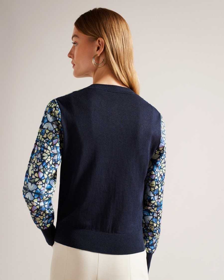 Ted Baker Brieli Woven Front Cardigan Medium Blue | 49213-QSMY