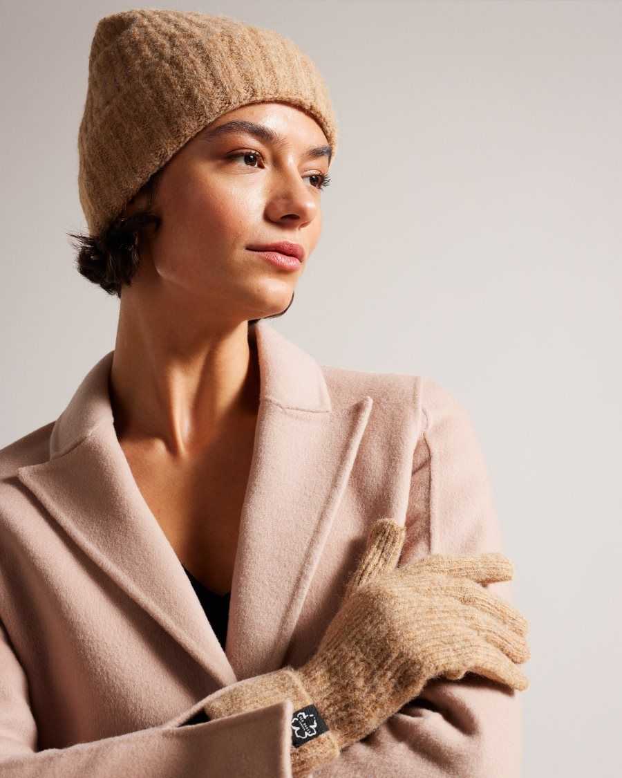 Ted Baker Brite Wool Blend Hat And Gloves Set Brown | 38194-PXKQ