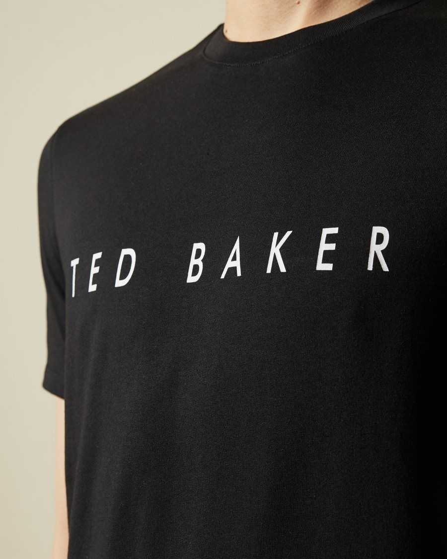 Ted Baker Broni Short Sleeve Branded T-Shirt Black | 51269-JUBK