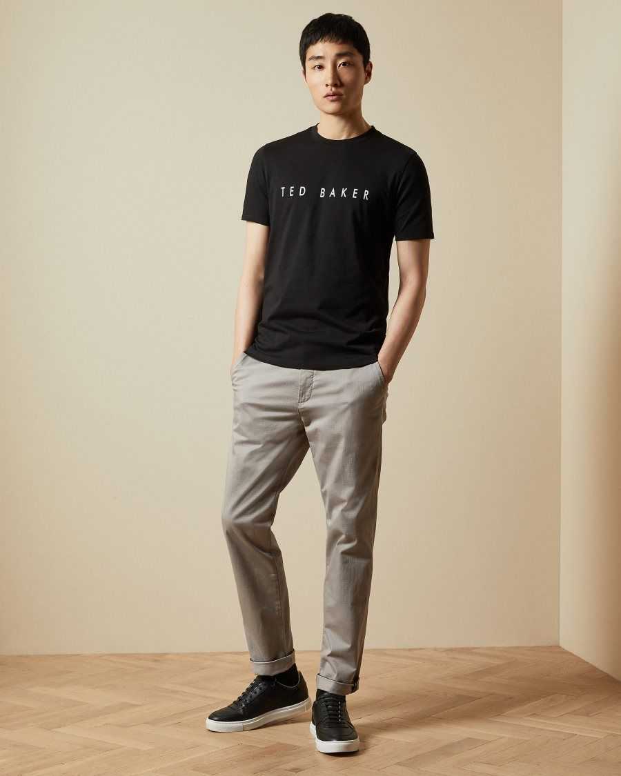 Ted Baker Broni Short Sleeve Branded T-Shirt Black | 51269-JUBK