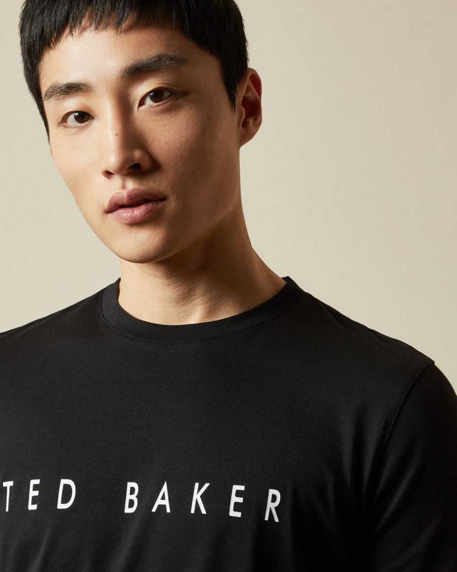 Ted Baker Broni Short Sleeve Branded T-Shirt Black | 51269-JUBK