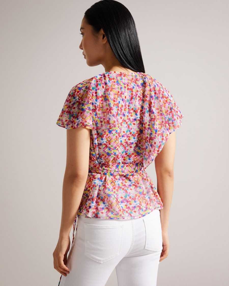 Ted Baker Brrooke Wrap Top With Ruffled Neckline White | 05463-GRDO