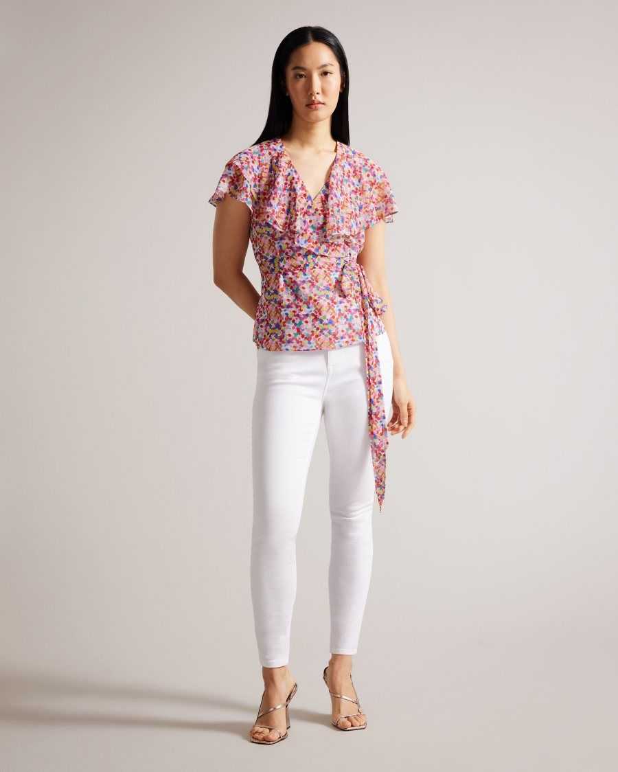 Ted Baker Brrooke Wrap Top With Ruffled Neckline White | 05463-GRDO