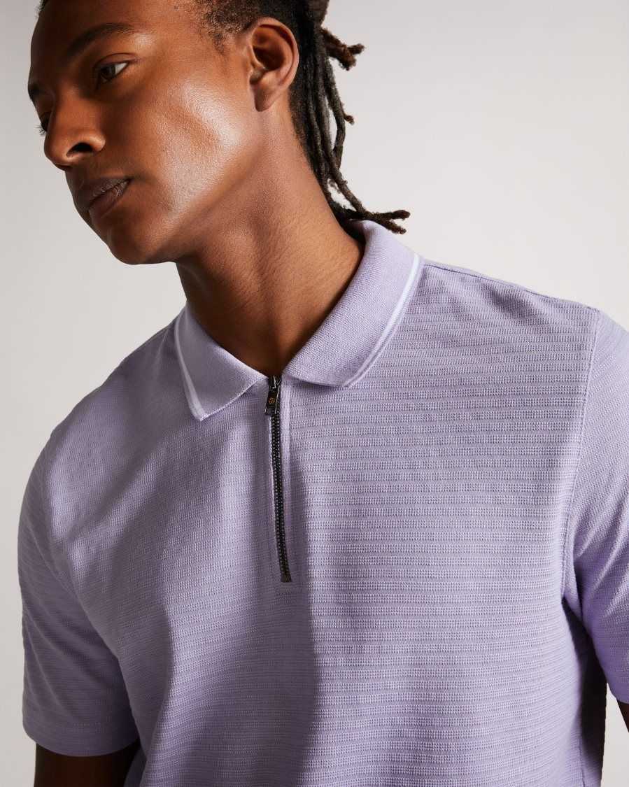 Ted Baker Buer Short Sleeve Textured Zip Polo Shirt Light Purple | 35072-CFZH