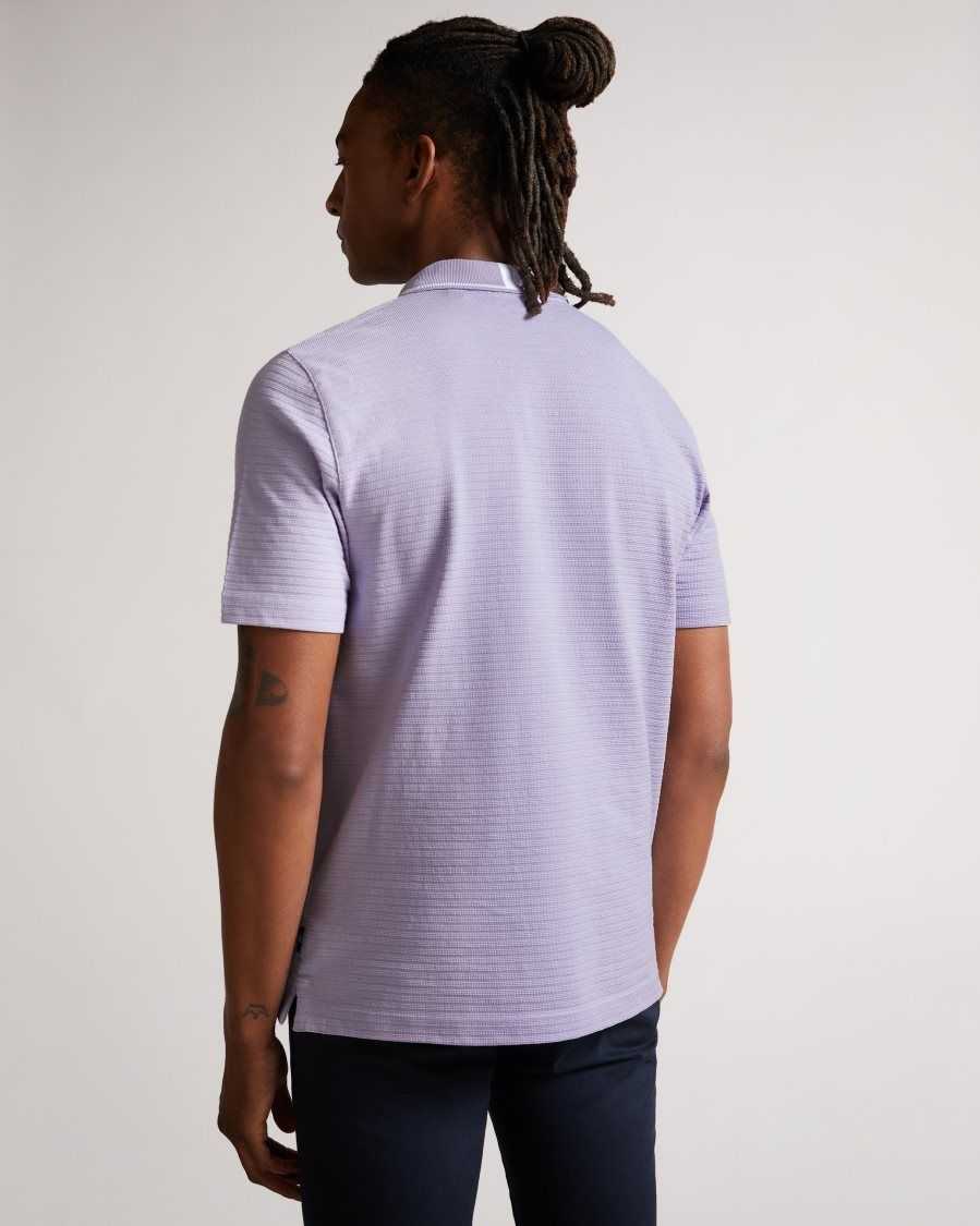 Ted Baker Buer Short Sleeve Textured Zip Polo Shirt Light Purple | 35072-CFZH