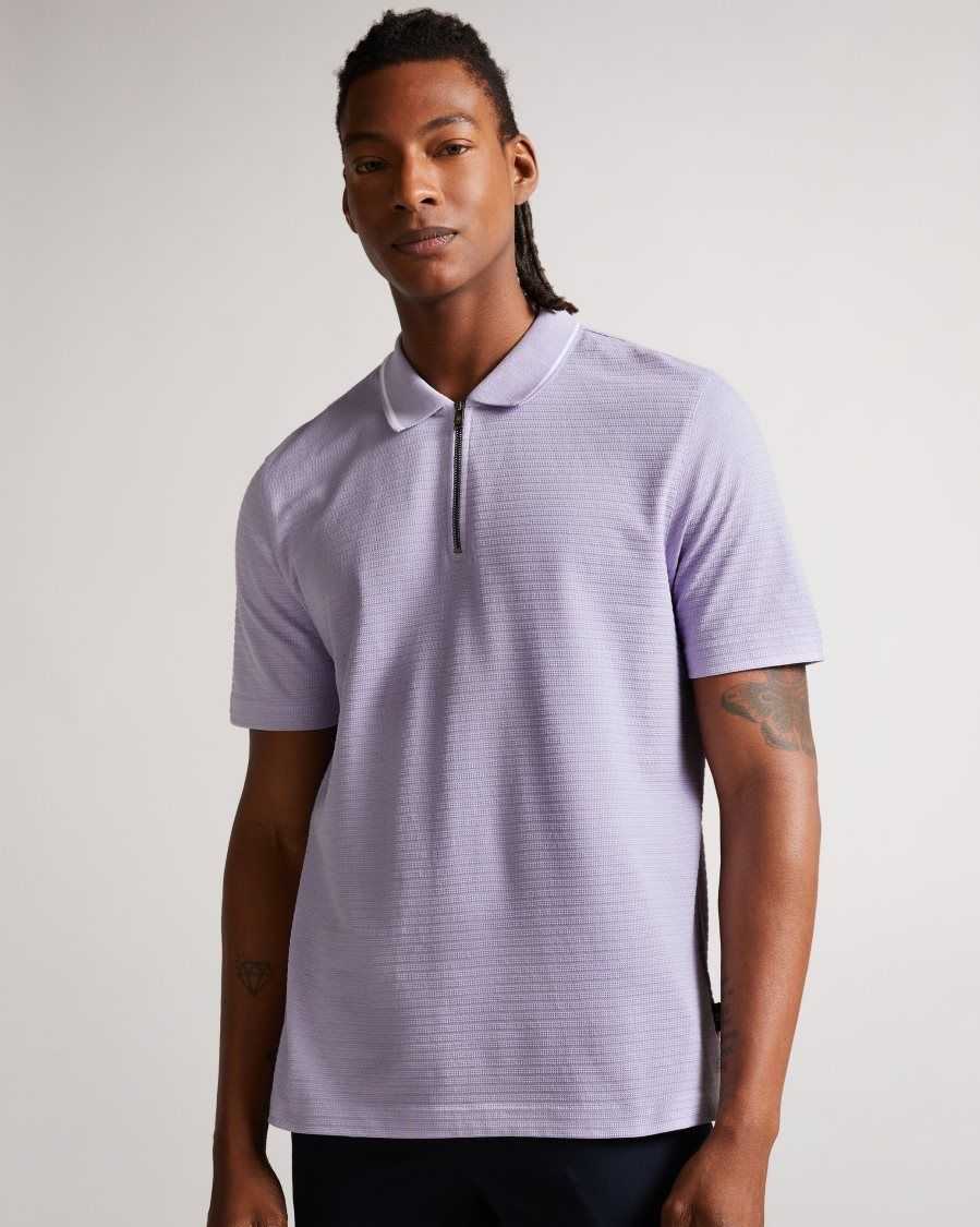 Ted Baker Buer Short Sleeve Textured Zip Polo Shirt Light Purple | 35072-CFZH