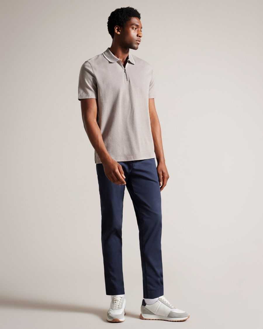 Ted Baker Buer Short Sleeve Textured Zip Polo Shirt Grey | 18249-GEIJ