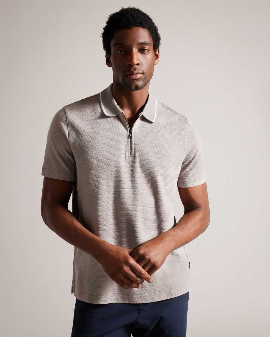 Ted Baker Buer Short Sleeve Textured Zip Polo Shirt Grey | 18249-GEIJ